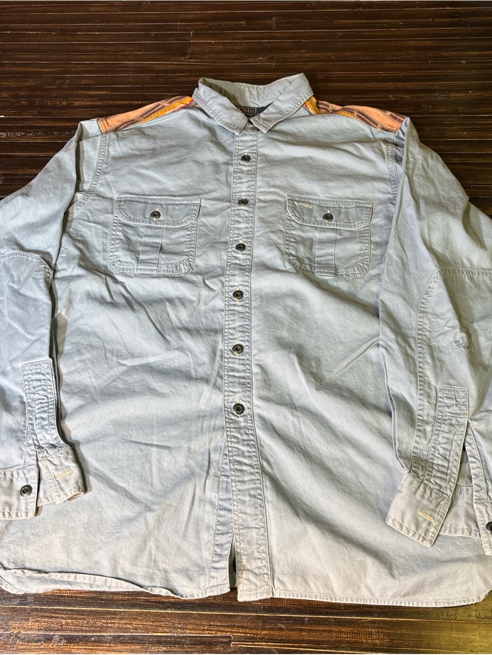 Polo Ralph Lauren western southern Blue Button-up Shirt with Aztec Shoulder